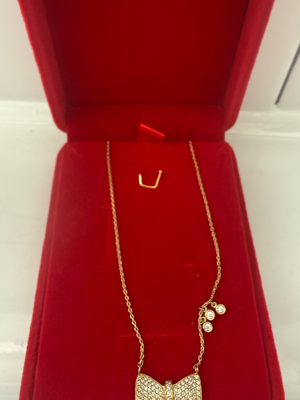 Gold Bow Pendant Necklace with Crystal Accents - Women Jewelry